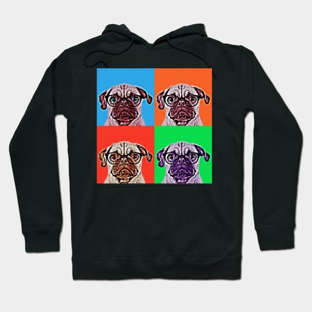 Geek Pug in Pop Art Portrait ( 4 Colors ) Hoodie by luigitarini